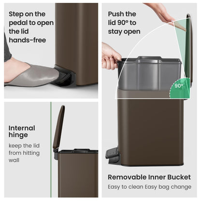 Cesun Small Bathroom Trash Can with Lid, 1.6 Gal, Soft Close, Sage Green | Step pedal soft close, Slim 5.9in fits narrow spaces, Stainless steel, Anti-fingerprint, Removable inner bucket, Odor seal