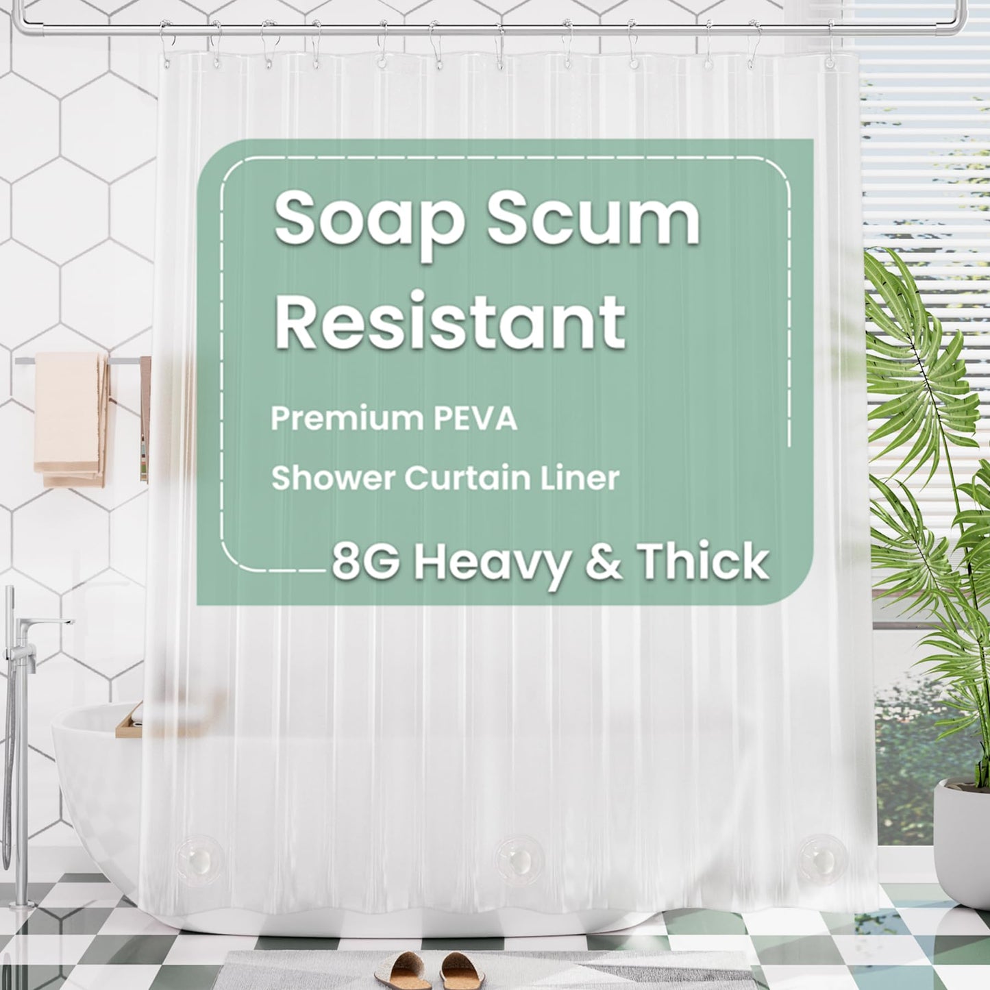 AmazerBath Plastic Shower Curtain Clear Premium PEVA, Clear Shower Curtain Heavy Duty 8G, Weighted Shower Curtains for Bathroom Accessories with 3 Big Stones and 12 Rustproof Grommets, 72x72 Inches