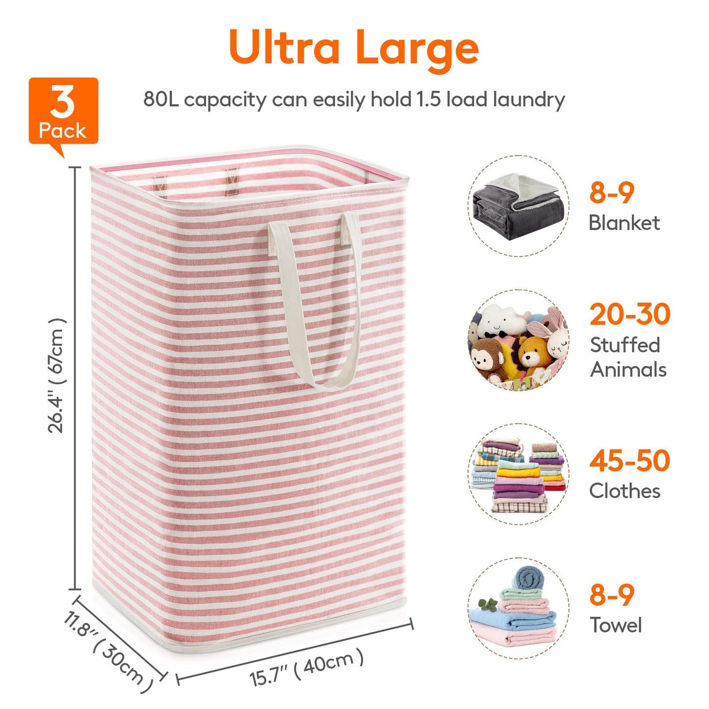 Lifewit 2 Pack Laundry Basket 80L Each, Collapsible Clothes Hamper with Reinforced Handles, Freestanding Waterproof Design for Bedroom and Laundry Room, Grey 160L Total