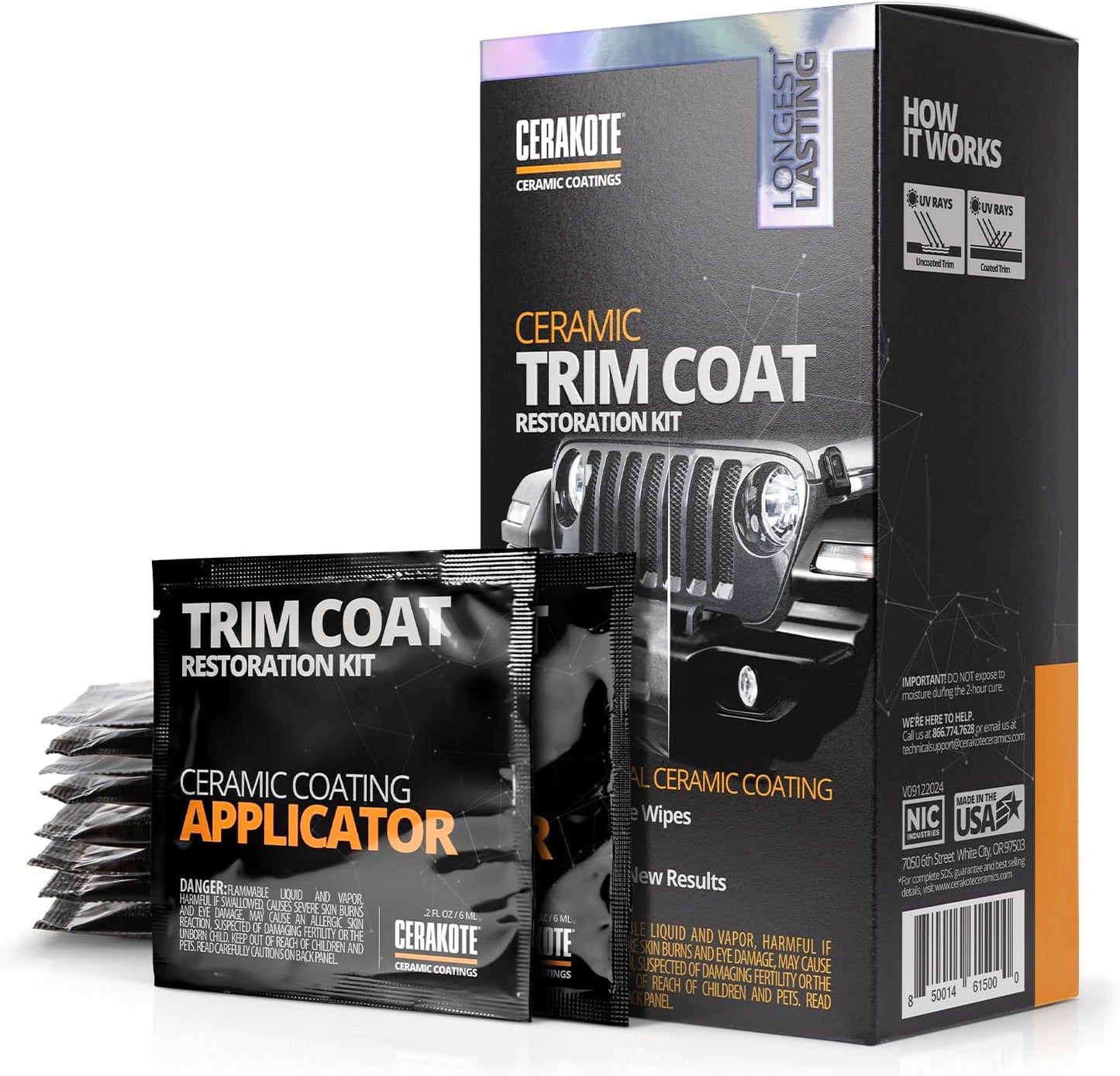 CERAKOTE® Ceramic Trim Coat Kit - Quick Plastic Trim Restorer - Ceramic Coating Guaranteed Restoration to Last Over 200 Washes – A Ceramic Coating, Not a Dressing | Restores faded black plastic trim, ceramic coating rated for 200+ washes, not a dressing,