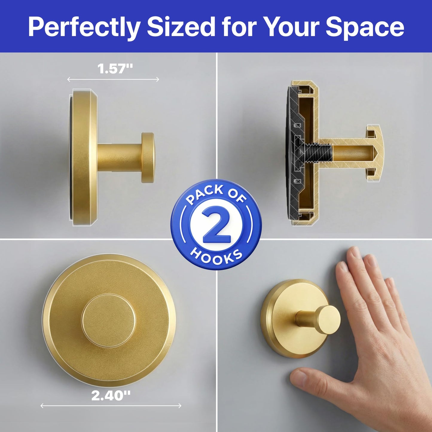 HOME SO Suction Cup Hooks for Shower & Bathroom Towel Holder 2-Pack Black | Waterproof Rustproof Organizer Hook Hanging Loofah Robe Coat Bath Accessories on Tile Glass Door Mirror + Optional 3M Disc