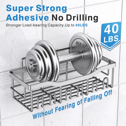 EUDELE Adhesive Shower Caddy, 5 Pack Rustproof Stainless Steel Bath Organizers With Large Capacity, No Drilling Shelves for Bathroom Storage & Home Decor
