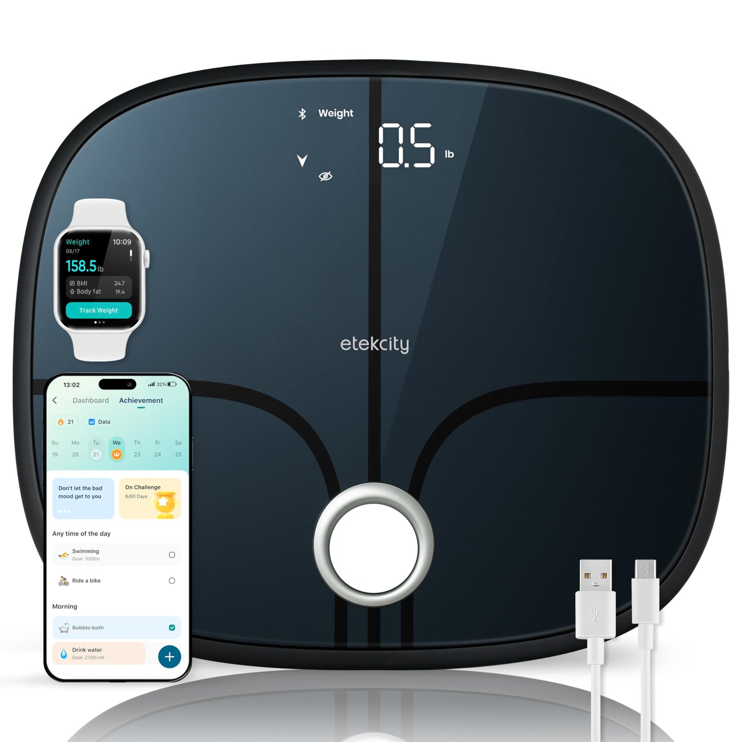 Etekcity Smart Scale for Body Weight, Body Fat and BMI, FSA Eligible | HSA Eligible, Bathroom Scale with Muscle Mass, Accurate Bluetooth App Sync, LED Display and Tempered Glass