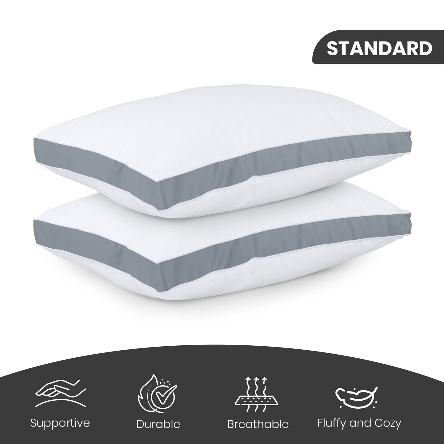 Utopia Bedding Gusset Bed Pillow, Hotel Pillows Queen Size Set of 2, White | Cotton Blended Down alternative pillows for sleeping, soft fluffy cooling comfort for Back, side & stomach sleepers, 2 pack
