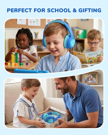 iClever C371 Kids Headphones with Cord for School Boys Girls Travel Gift | SafeSound Tech3.0, Stereo Sound, 3.5mm Jack, Foldable, Durable Headband, Safe Wired Headphones for Kids, Powder Blue