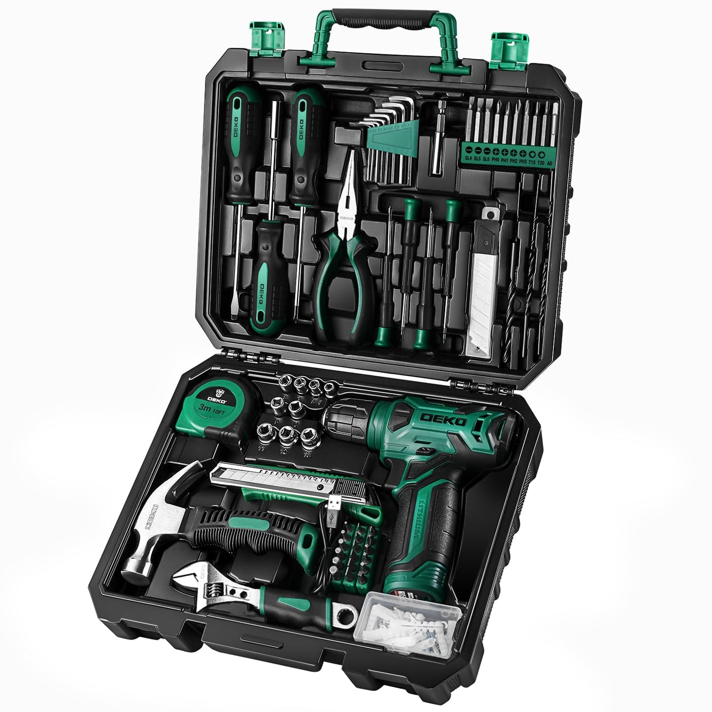 DEKOPRO Drill Set, Home Tool Set with 8V Pink Cordless Drill, Hand Tool Kit for Women, 126 pcs
