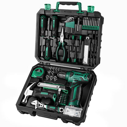 DEKOPRO Drill Set, Home Tool Set with 8V Pink Cordless Drill, Hand Tool Kit for Women, 126 pcs
