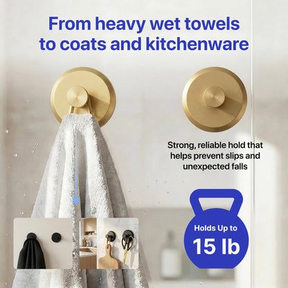 HOME SO Suction Cup Hooks for Shower & Bathroom Towel Holder 2-Pack Black | Waterproof Rustproof Organizer Hook Hanging Loofah Robe Coat Bath Accessories on Tile Glass Door Mirror + Optional 3M Disc