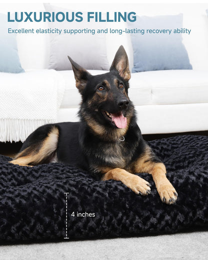KSIIA Washable Dog Bed Medium Size Dog Crate Bed Plush Pet Mat 35"x23" Gray | Deluxe Plush Comfy Kennel Pad, Anti-Slip Bottom,Deep Sleeping Mat for Medium Dogs,Machine Washable for Easy Cleaning