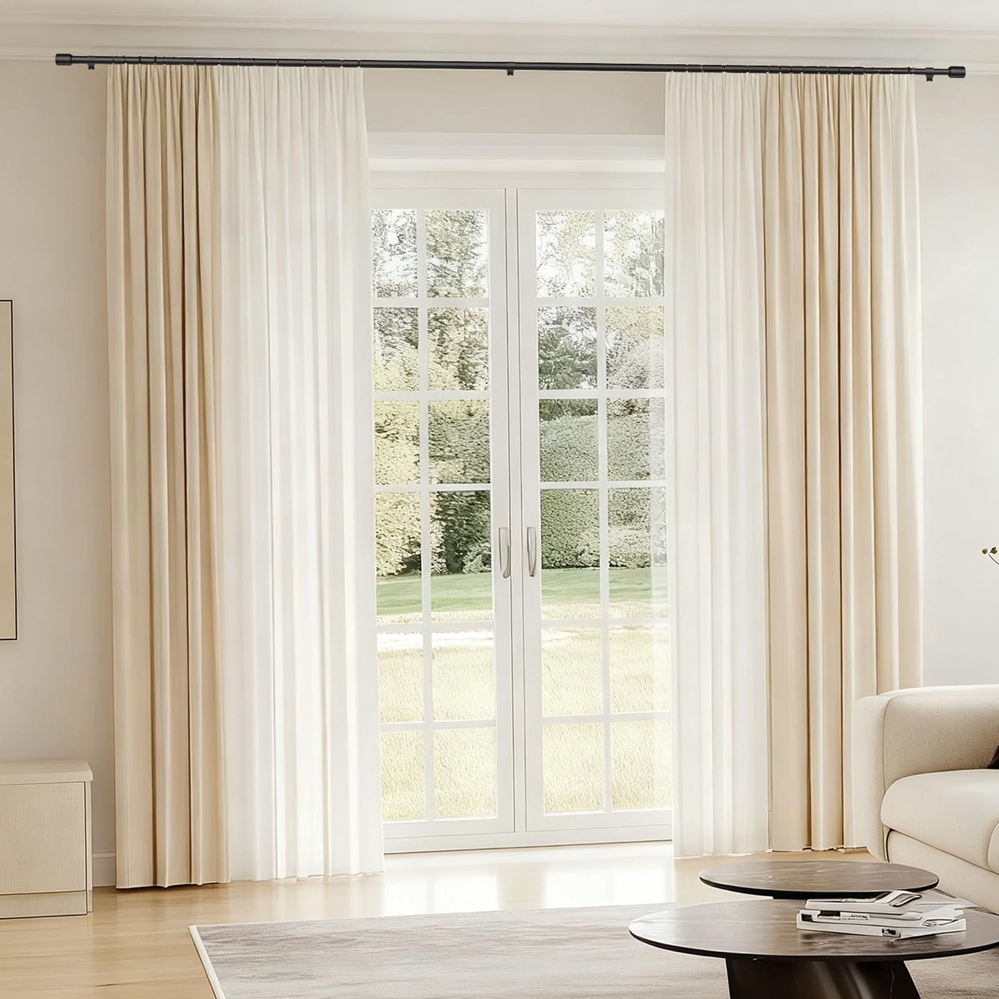 Curtain Rods 30-60 Inch, Adjustable Black Curtain Rods for Windows 2 Pack | 5/8" Diameter for 30-54 Inch Windows, Spliced Window Treatment Rod with Brackets, Long Small Rod for Bedroom, Living Room