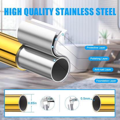 TEECK Shower Curtain Rod, 32-80 inch Adjustable Spring Tension Curtain Rod, Never Rust Anti-Slip Shower Curtain Rod for Bathroom, No Drilling, Never Collapse, Easy to Use, Silver