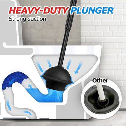 FORASTO 2in1 Toilet Brush and Plunger Set - Bathroom Bowl Holder Combo | 21" Extended, Apartment Must Haves, Accessories Decor, Essentials, New Home Storage, Scrubbing Tools, Washing Supplies, Black