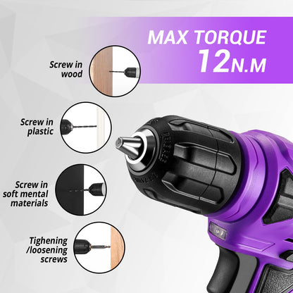 DEKOPRO Drill Set, Home Tool Set with 8V Pink Cordless Drill, Hand Tool Kit for Women, 126 pcs