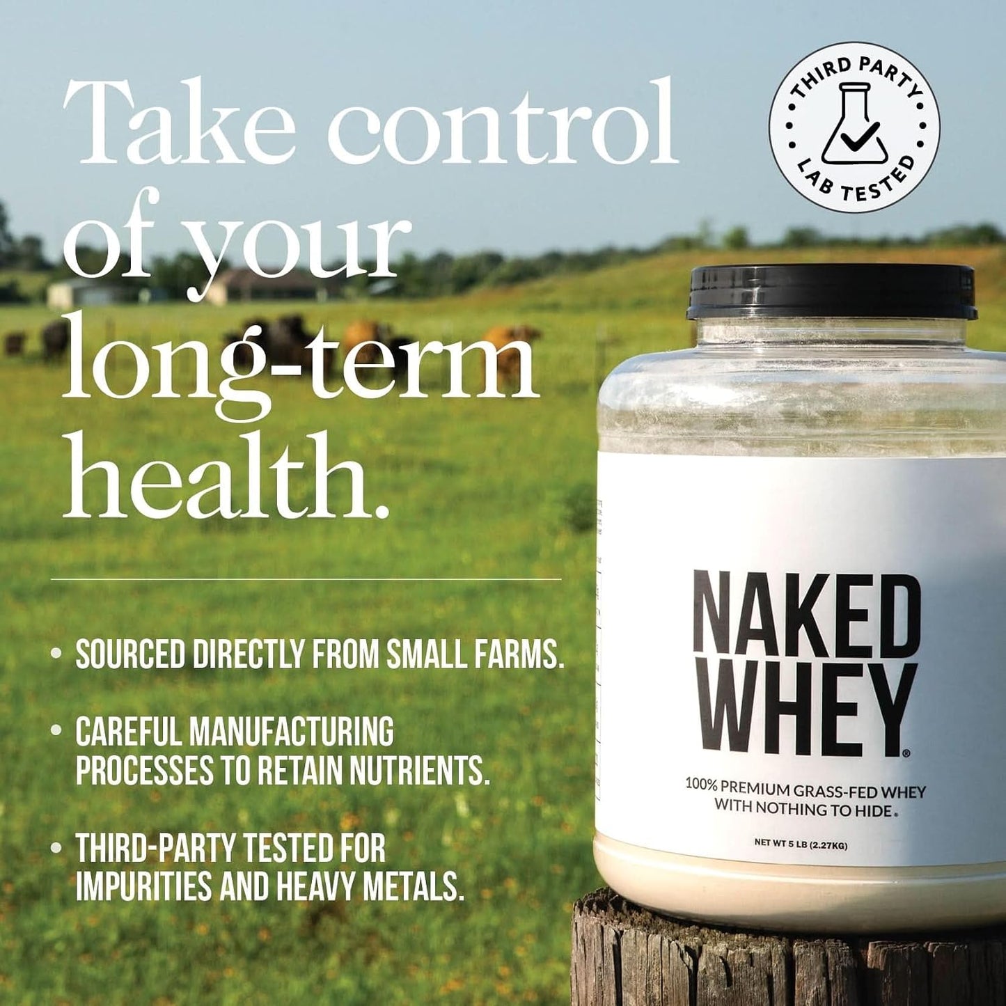 NAKED Whey 1Lb - Only 1 Ingredient, Grass Fed Whey Protein Powder, NSF Certified, Undenatured, No Gmos, No Soy, Gluten Free, Stimulate Growth, Enhance Recovery - 15 Servings
