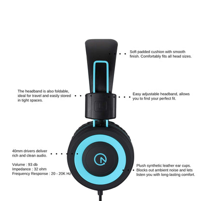 noot products K11 Kids Headphones with Wired Cord 3.5mm Jack Navy/Teal | 5ft Long Cord, Tangle Free, Foldable, Plug in On-Ear Headset for School, Classroom, Boys, Girls, Toddler Laptop Travel Tablet
