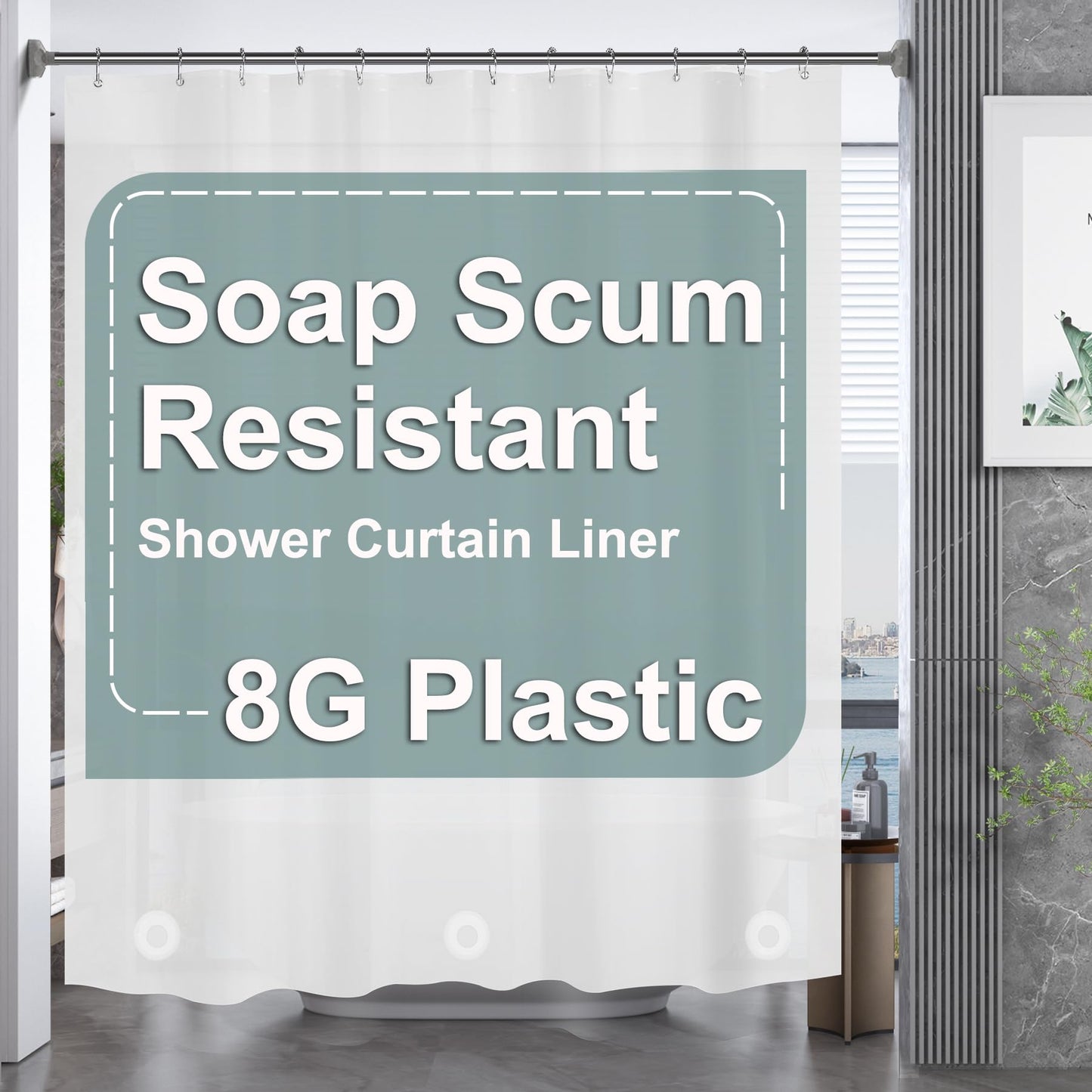 AmazerBath Plastic Shower Curtain Clear Premium PEVA, Clear Shower Curtain Heavy Duty 8G, Weighted Shower Curtains for Bathroom Accessories with 3 Big Stones and 12 Rustproof Grommets, 72x72 Inches