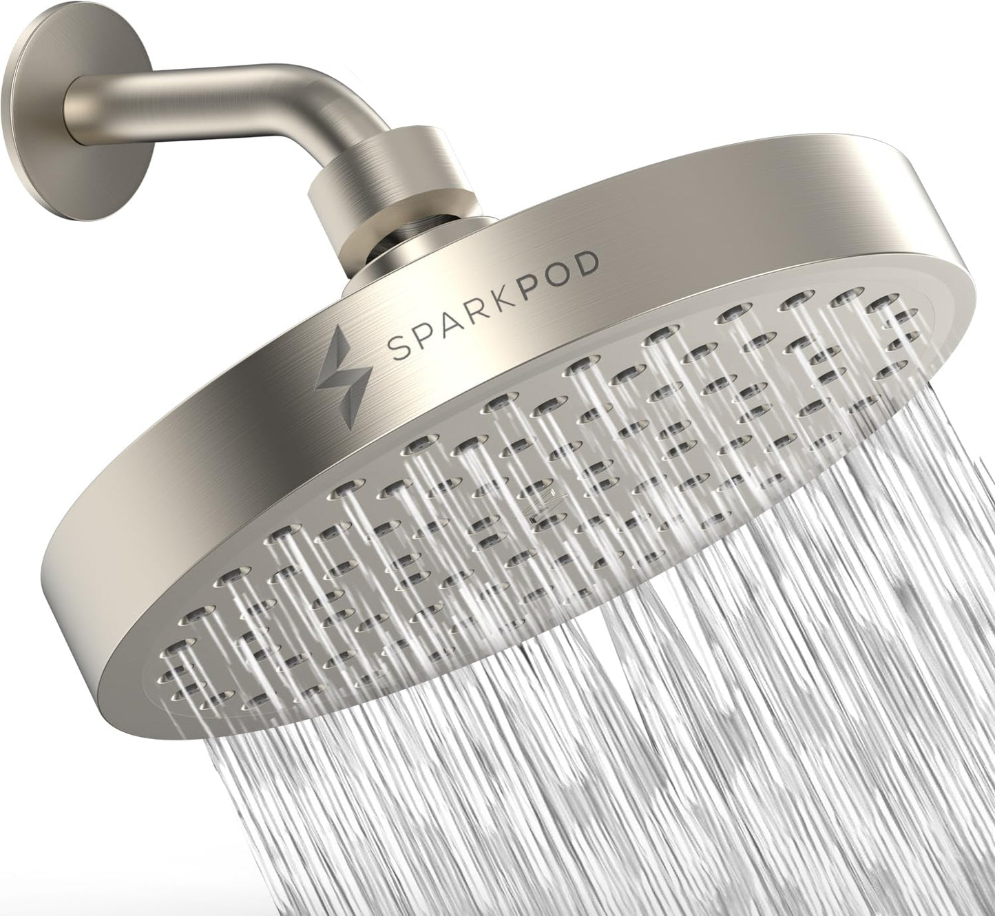 SparkPod Rain Shower Head, 6 Inch Round, Luxury Polished Chrome Finish | High Pressure Shower Heads, 90 Nozzles, Adjustable Showerhead, No Tools Needed, Universal Connection