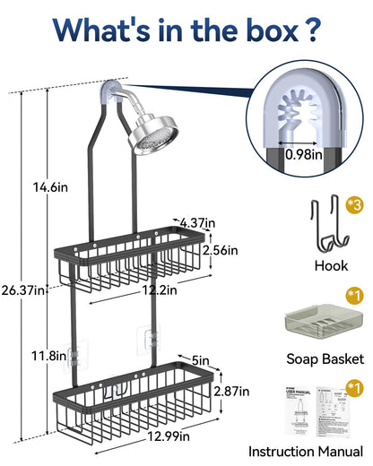 Never Rust Shower Caddy Hanging, Aluminum Shower Racks for Inside Shower, 3-Tier Shower Organizer Hanging Over Shower Head with Hooks and Soap Holder, Rose Gold