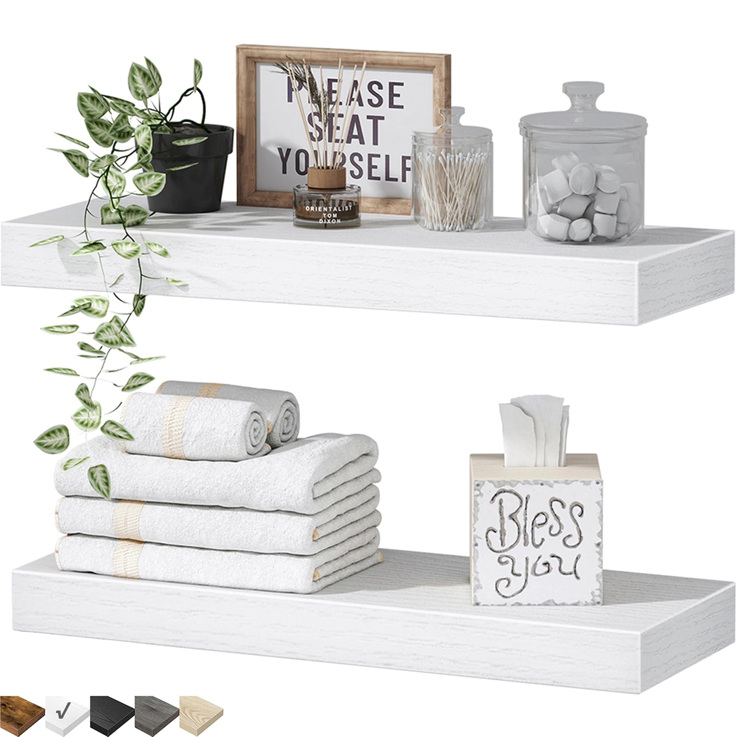 QEEIG Bathroom Floating Shelves for Wall - 15.7" Wall Mounted Shelf Over Toilet Farmhouse Home Decor Display Bookshelf Small 15.7 x 6.7 inch Set of 2, Rustic Brown (008-40BN)