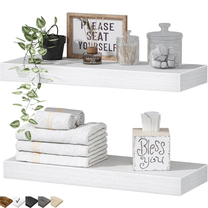 QEEIG Bathroom Floating Shelves for Wall - 15.7" Wall Mounted Shelf Over Toilet Farmhouse Home Decor Display Bookshelf Small 15.7 x 6.7 inch Set of 2, Rustic Brown (008-40BN)