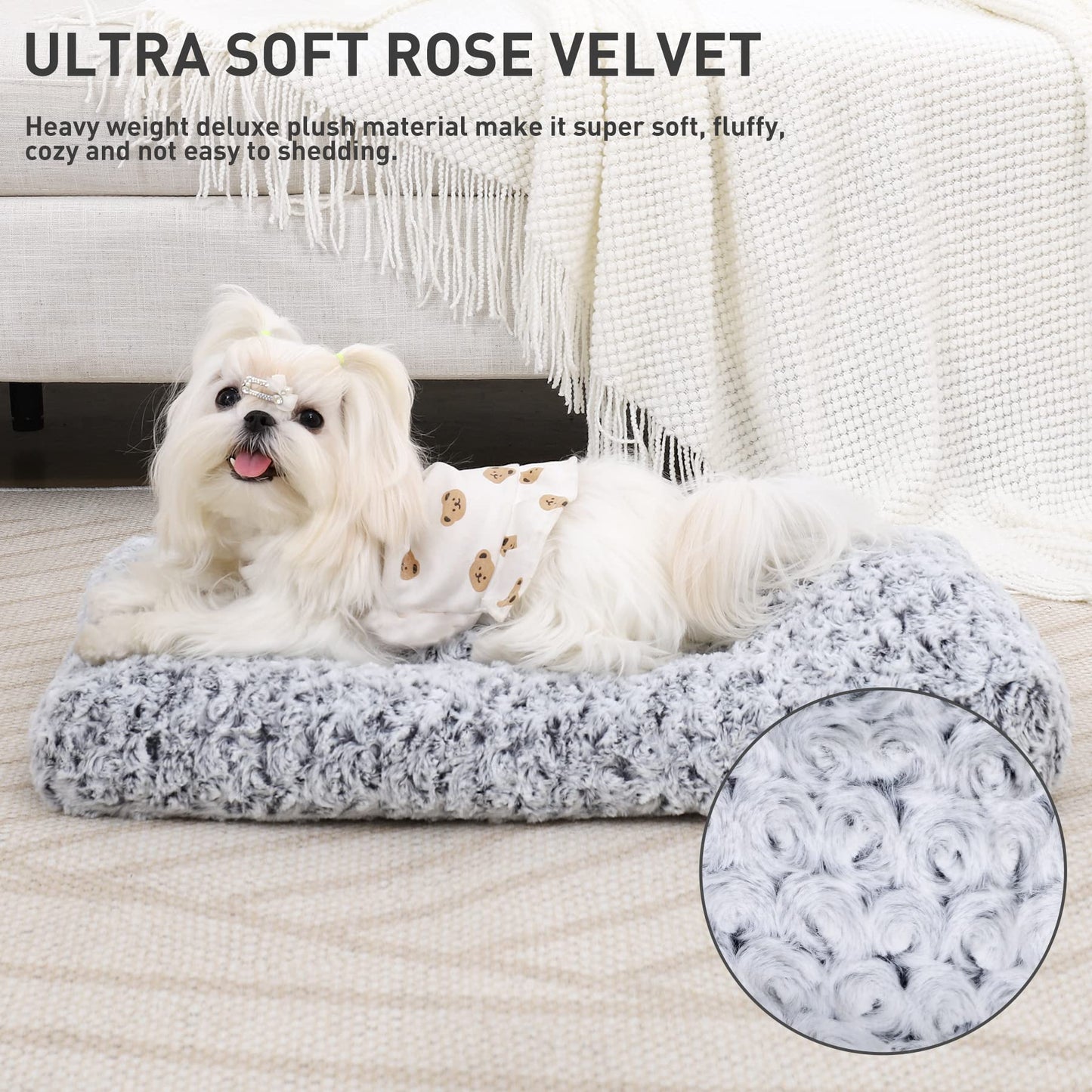 KSIIA Washable Dog Bed Medium Size Dog Crate Bed Plush Pet Mat 35"x23" Gray | Deluxe Plush Comfy Kennel Pad, Anti-Slip Bottom,Deep Sleeping Mat for Medium Dogs,Machine Washable for Easy Cleaning
