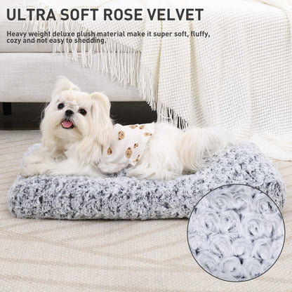 KSIIA Washable Dog Bed Medium Size Dog Crate Bed Plush Pet Mat 35"x23" Gray | Deluxe Plush Comfy Kennel Pad, Anti-Slip Bottom,Deep Sleeping Mat for Medium Dogs,Machine Washable for Easy Cleaning