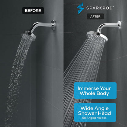 SparkPod Rain Shower Head, 6 Inch Round, Luxury Polished Chrome Finish | High Pressure Shower Heads, 90 Nozzles, Adjustable Showerhead, No Tools Needed, Universal Connection
