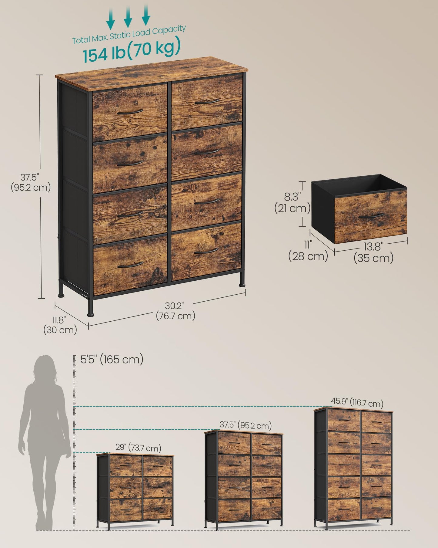 SONGMICS BELLAH Collection - Dresser for Bedroom, Chest of Drawers, Storage Organizer Unit, Closet, Entryway, Steel, 4 Drawers, Modern, Ink Black and Ebony Black ULGS314B01S