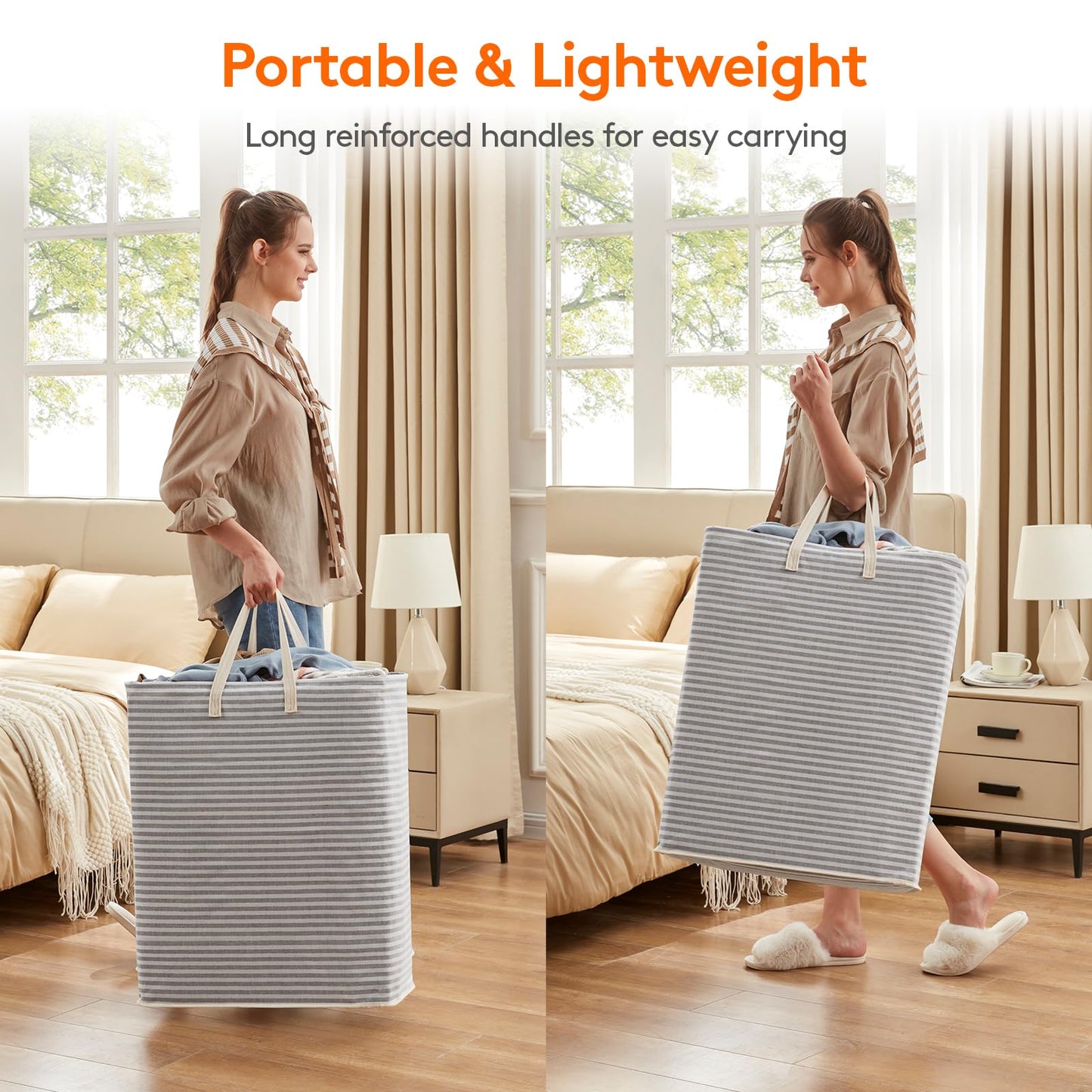 Lifewit 2 Pack Laundry Basket 80L Each, Collapsible Clothes Hamper with Reinforced Handles, Freestanding Waterproof Design for Bedroom and Laundry Room, Grey 160L Total