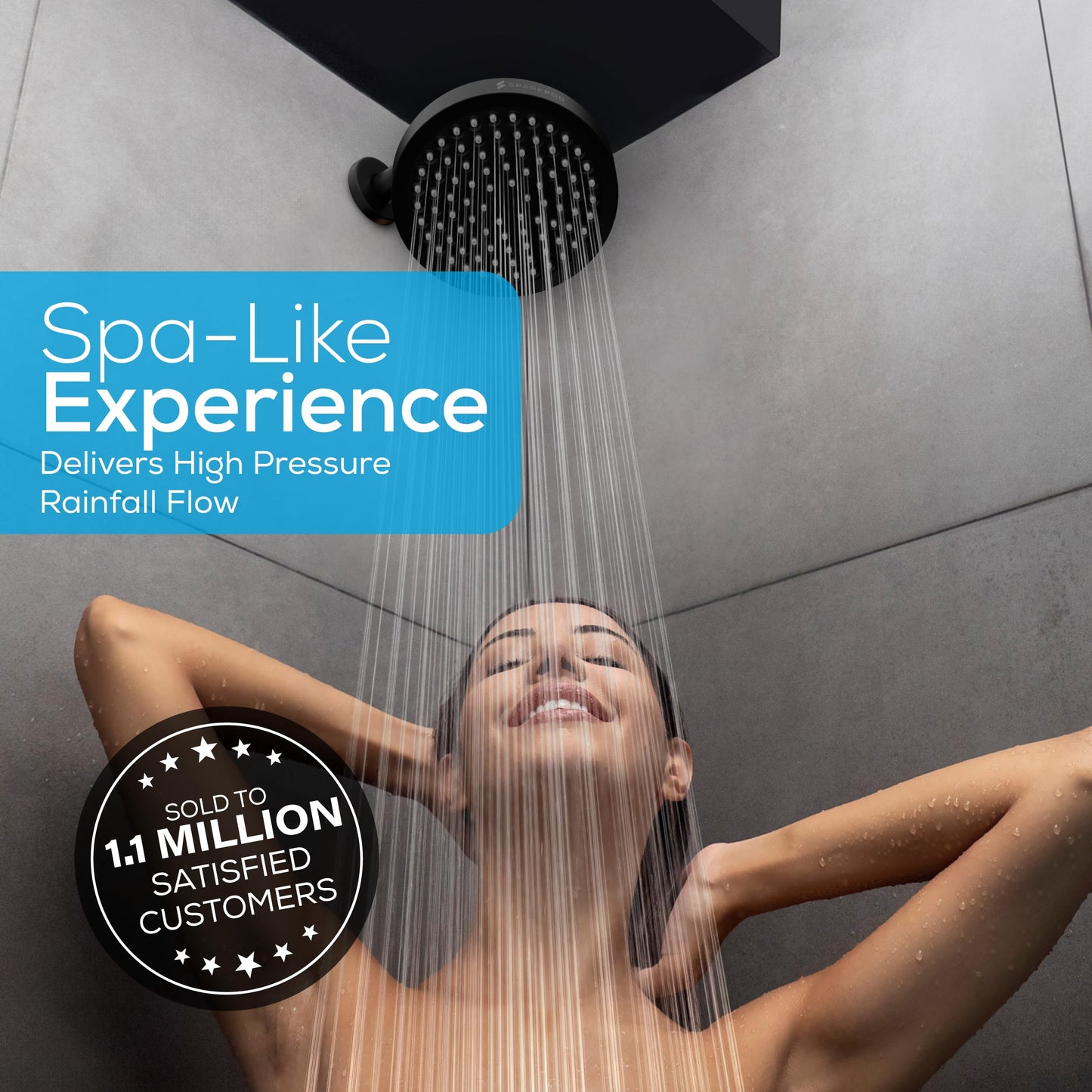 SparkPod Rain Shower Head, 6 Inch Round, Luxury Polished Chrome Finish | High Pressure Shower Heads, 90 Nozzles, Adjustable Showerhead, No Tools Needed, Universal Connection