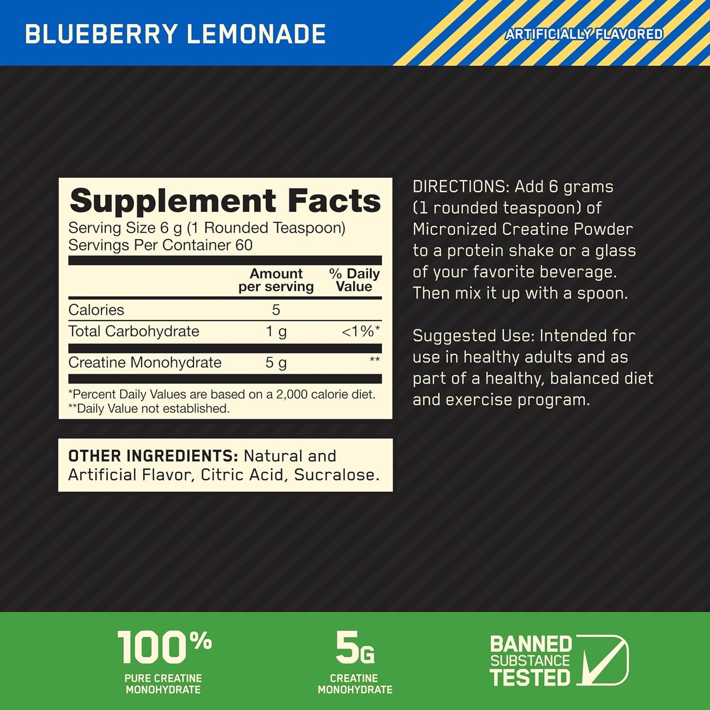 Optimum Nutrition Creatine, Micronized Creatine Monohydrate Powder, Supports Strength & Recovery, Banned Substance Tested, Unflavored, 5g per Serving, 60 Servings | 5g Micronized Creatine Monohydrate Powder Per Serving, Supports Muscle Strength & Power, E