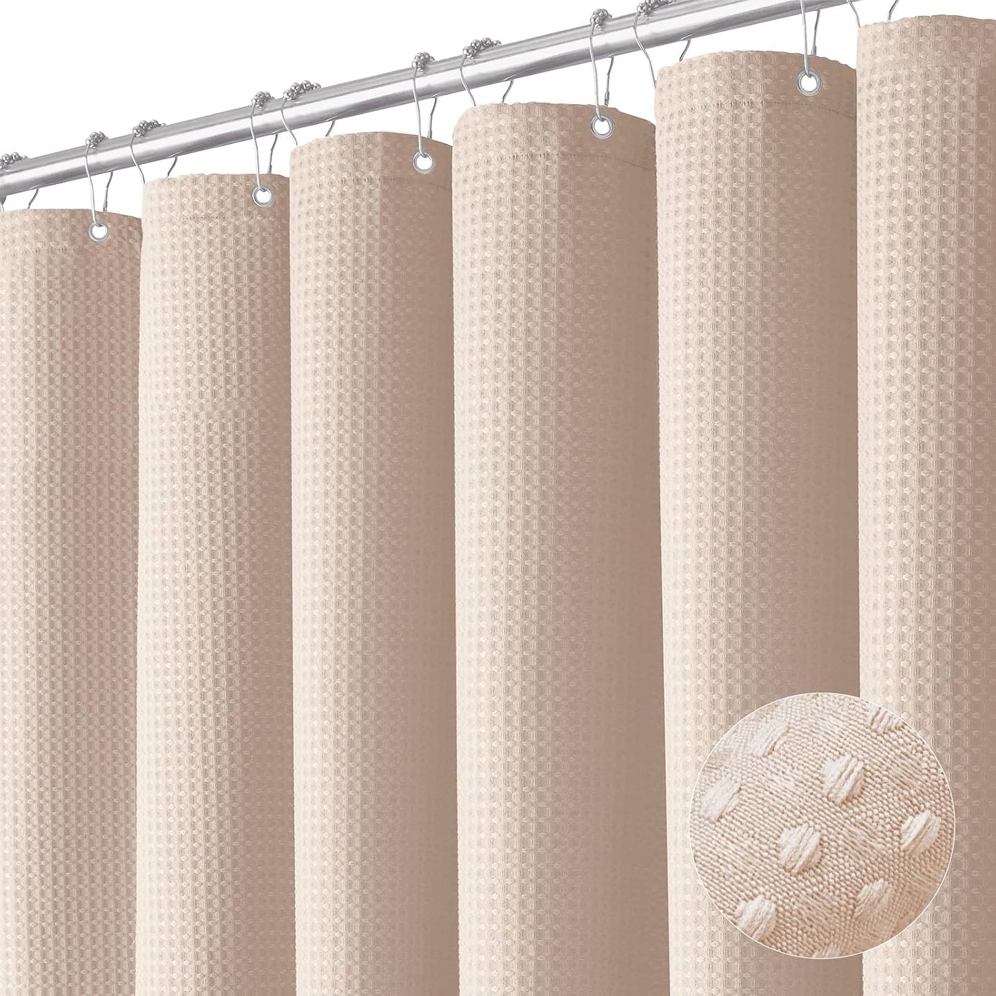 Waffle Shower Curtain 256 GSM Heavy Duty Fabric 72"x72" Dark Green | Thick Textured Cloth, Weighted Hem, Water Repellent Washable, Hotel Luxury Polyester Shower Curtain Set for Bathroom 12 Hooks