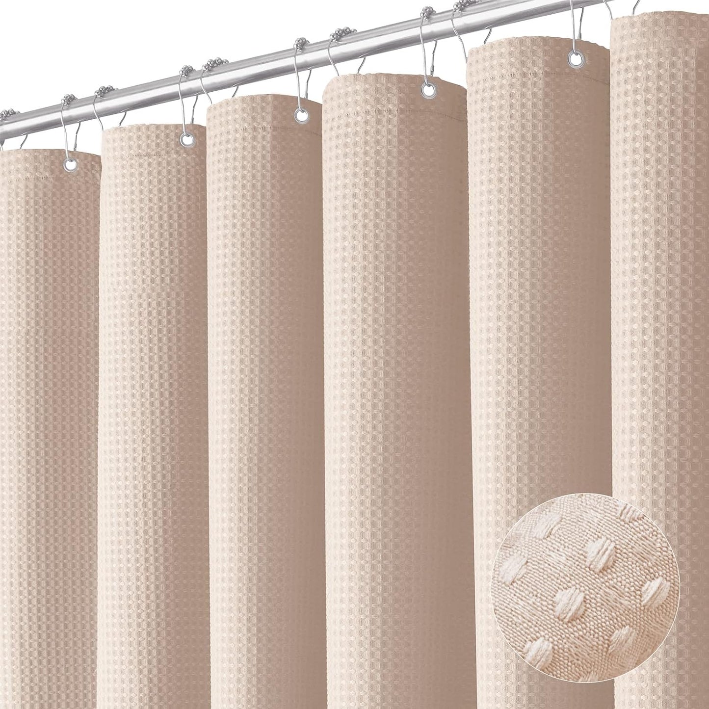 Waffle Shower Curtain 256 GSM Heavy Duty Fabric 72"x72" Dark Green | Thick Textured Cloth, Weighted Hem, Water Repellent Washable, Hotel Luxury Polyester Shower Curtain Set for Bathroom 12 Hooks