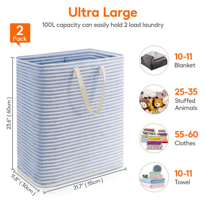 Lifewit 2 Pack Laundry Basket 80L Each, Collapsible Clothes Hamper with Reinforced Handles, Freestanding Waterproof Design for Bedroom and Laundry Room, Grey 160L Total