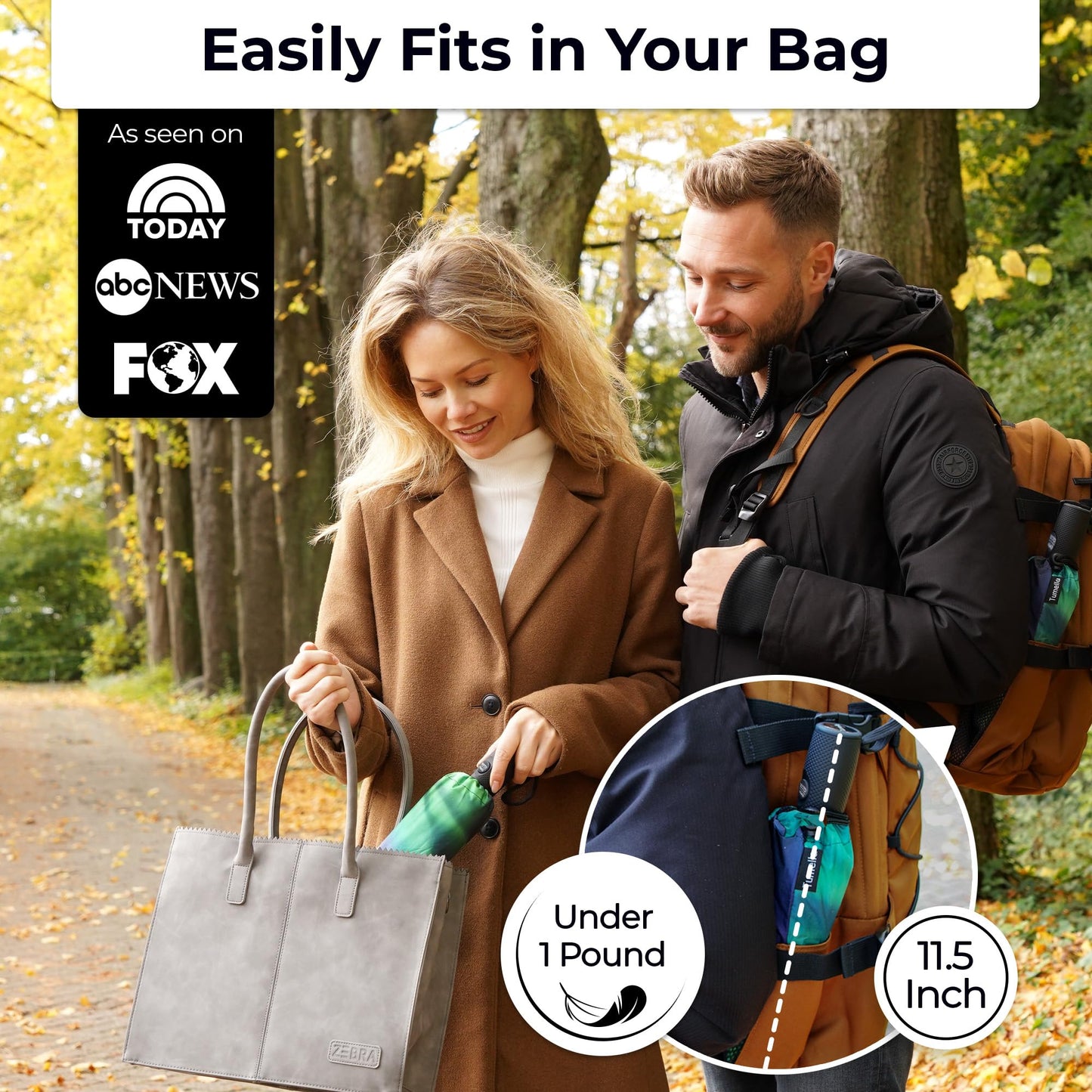 Strongest Windproof Travel Umbrella (Compact, 100MPH Wind-Tested), Light, Portable, One-Handed Use, Automatic Folding Rain Umbrella, Durable, Premium Grip, Fits Car & Backpack