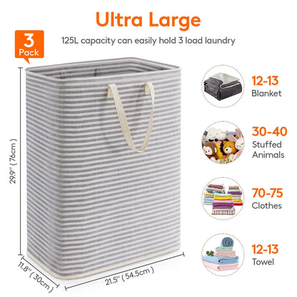 Lifewit 2 Pack Laundry Basket 80L Each, Collapsible Clothes Hamper with Reinforced Handles, Freestanding Waterproof Design for Bedroom and Laundry Room, Grey 160L Total