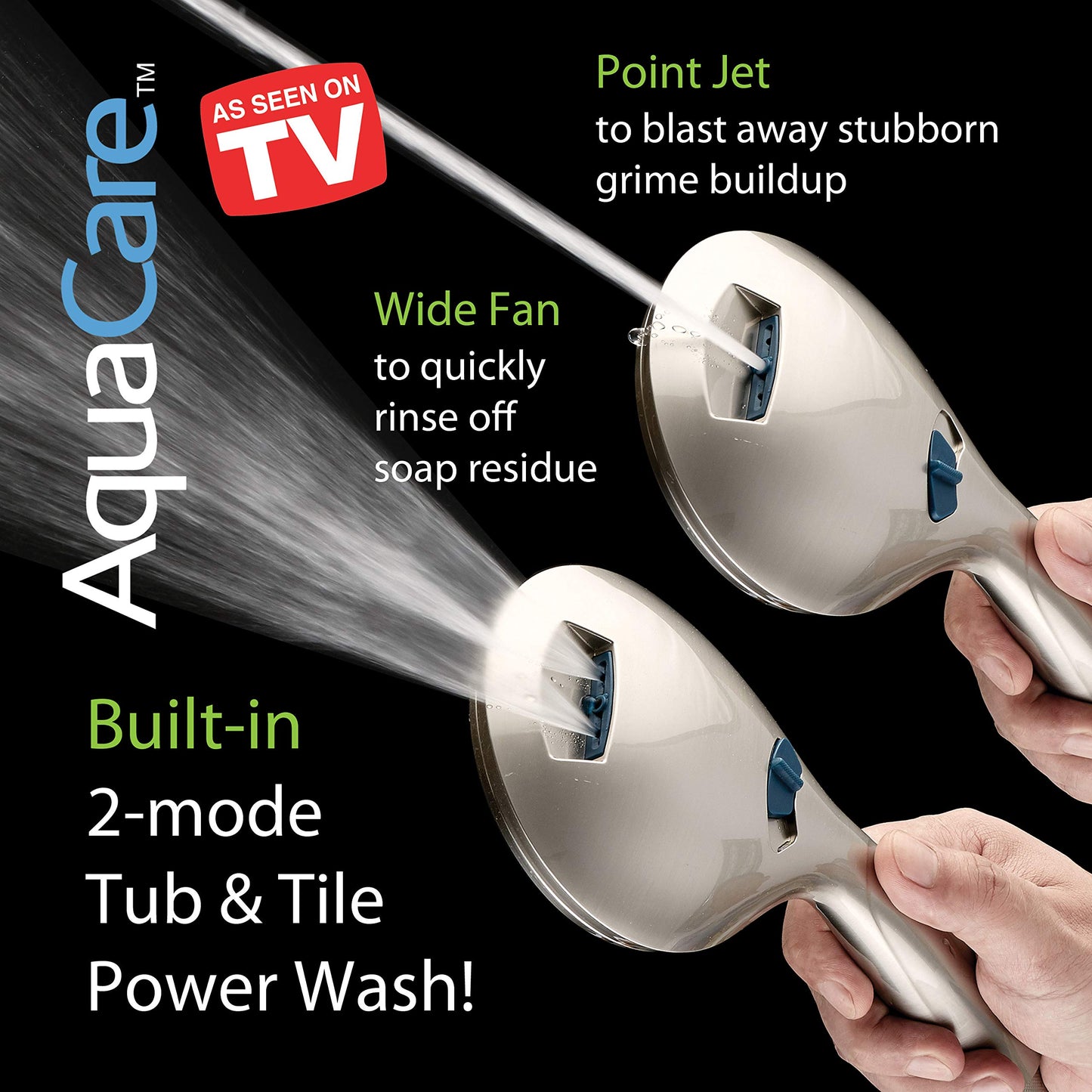 AquaCare 8-mode High Pressure Handheld Shower Head with 2-mode Power Wash | Stay Clean Nozzles, Dual Power Wash for Tub, Tile & Pets, Long 6 ft. Stainless Steel Hose, Wall & Overhead Brackets / Chrome
