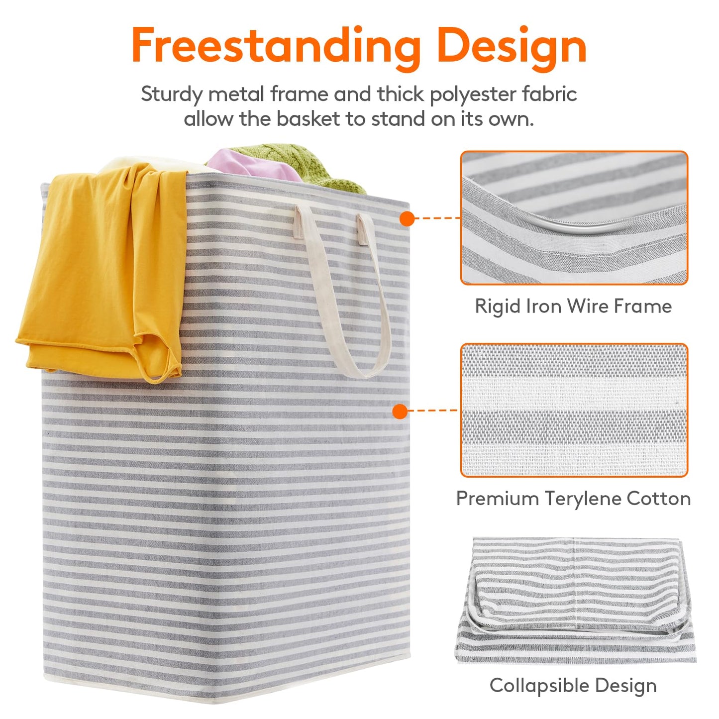 Lifewit 2 Pack Laundry Basket 80L Each, Collapsible Clothes Hamper with Reinforced Handles, Freestanding Waterproof Design for Bedroom and Laundry Room, Grey 160L Total