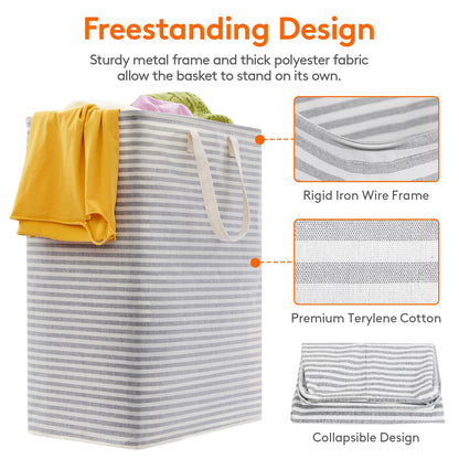 Lifewit 2 Pack Laundry Basket 80L Each, Collapsible Clothes Hamper with Reinforced Handles, Freestanding Waterproof Design for Bedroom and Laundry Room, Grey 160L Total