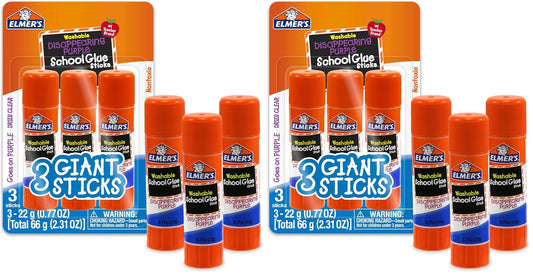 Elmer's Disappearing Purple School Glue Sticks, Washable, 22 Grams, 3 Count - Poster, Vision Board, Back to School Supplies, #1 Teacher Brand (Pack of 2)
