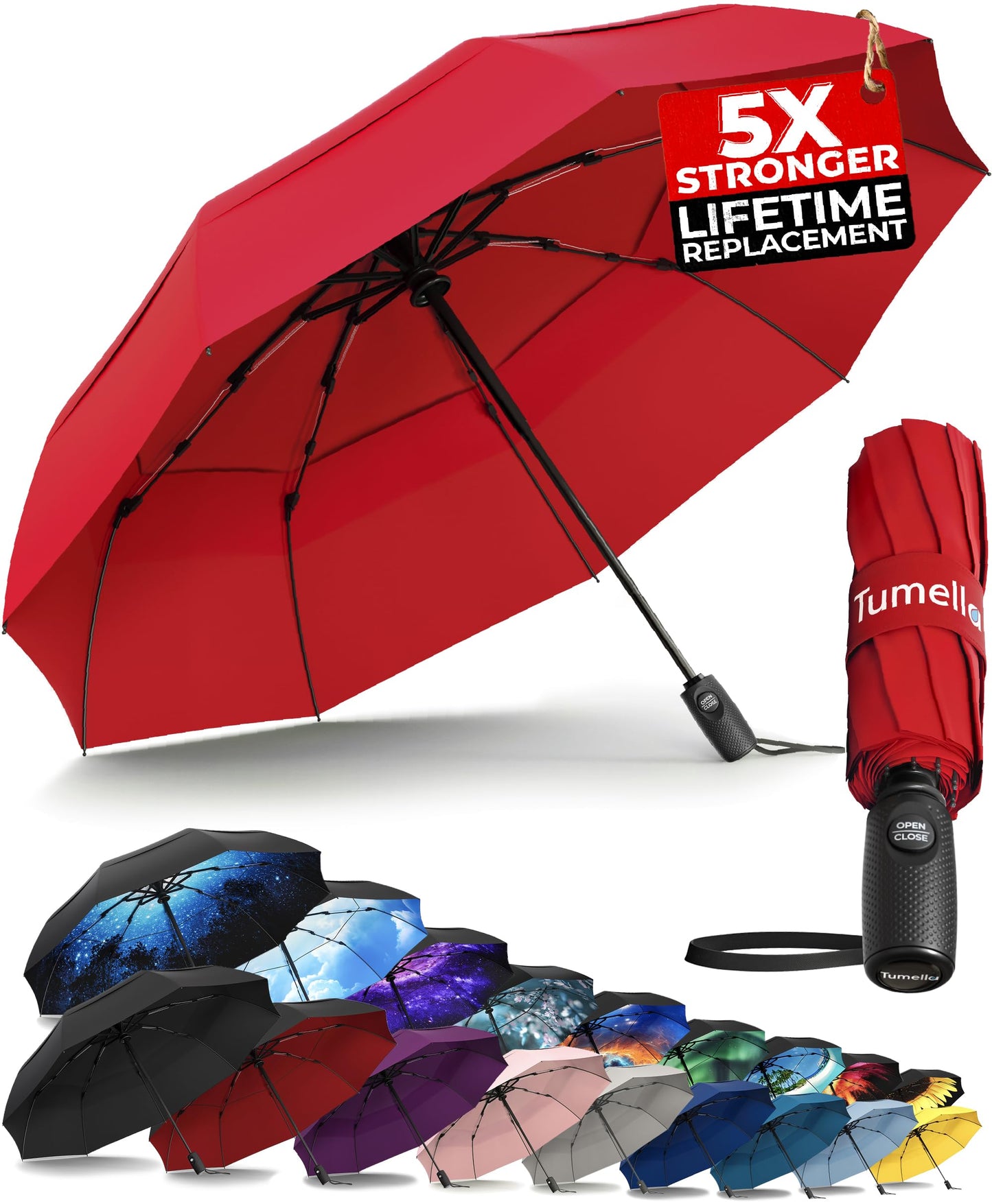 Strongest Windproof Travel Umbrella (Compact, 100MPH Wind-Tested), Light, Portable, One-Handed Use, Automatic Folding Rain Umbrella, Durable, Premium Grip, Fits Car & Backpack