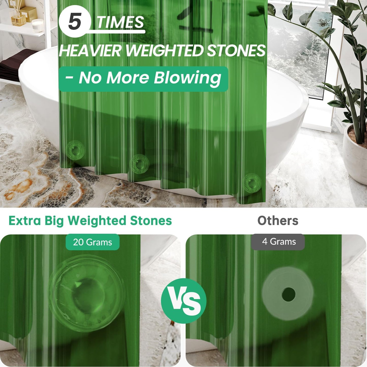 AmazerBath Plastic Shower Curtain Clear Premium PEVA, Clear Shower Curtain Heavy Duty 8G, Weighted Shower Curtains for Bathroom Accessories with 3 Big Stones and 12 Rustproof Grommets, 72x72 Inches