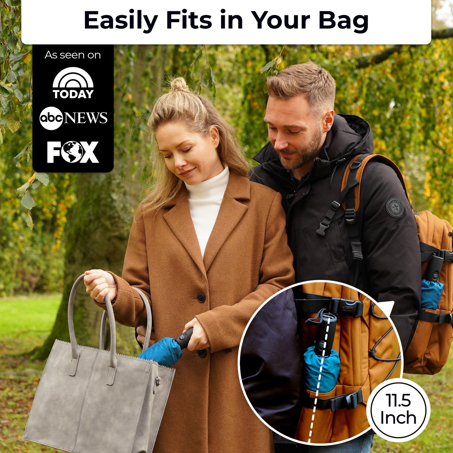 Strongest Windproof Travel Umbrella (Compact, 100MPH Wind-Tested), Light, Portable, One-Handed Use, Automatic Folding Rain Umbrella, Durable, Premium Grip, Fits Car & Backpack