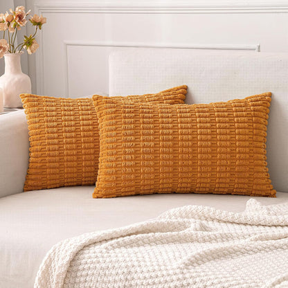 MIULEE Corduroy Decorative Throw Pillow Covers 18x18 Aqua Green Pack of 2 | Soft Boho Striped Pillow Covers Modern Farmhouse Home Decor For Sofa Living Room Couch Bed