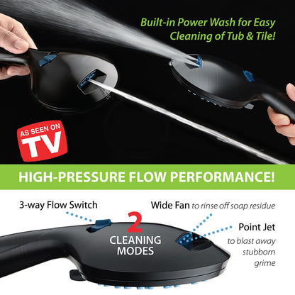 AquaCare 8-mode High Pressure Handheld Shower Head with 2-mode Power Wash | Stay Clean Nozzles, Dual Power Wash for Tub, Tile & Pets, Long 6 ft. Stainless Steel Hose, Wall & Overhead Brackets / Chrome