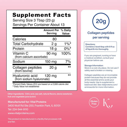 Vital Proteins Collagen Peptides Powder Advanced, Unflavored, 20oz | Hyaluronic Acid & Vitamin C, Supports Hair Skin & Nails, Collagen Peptides, 27 Servings