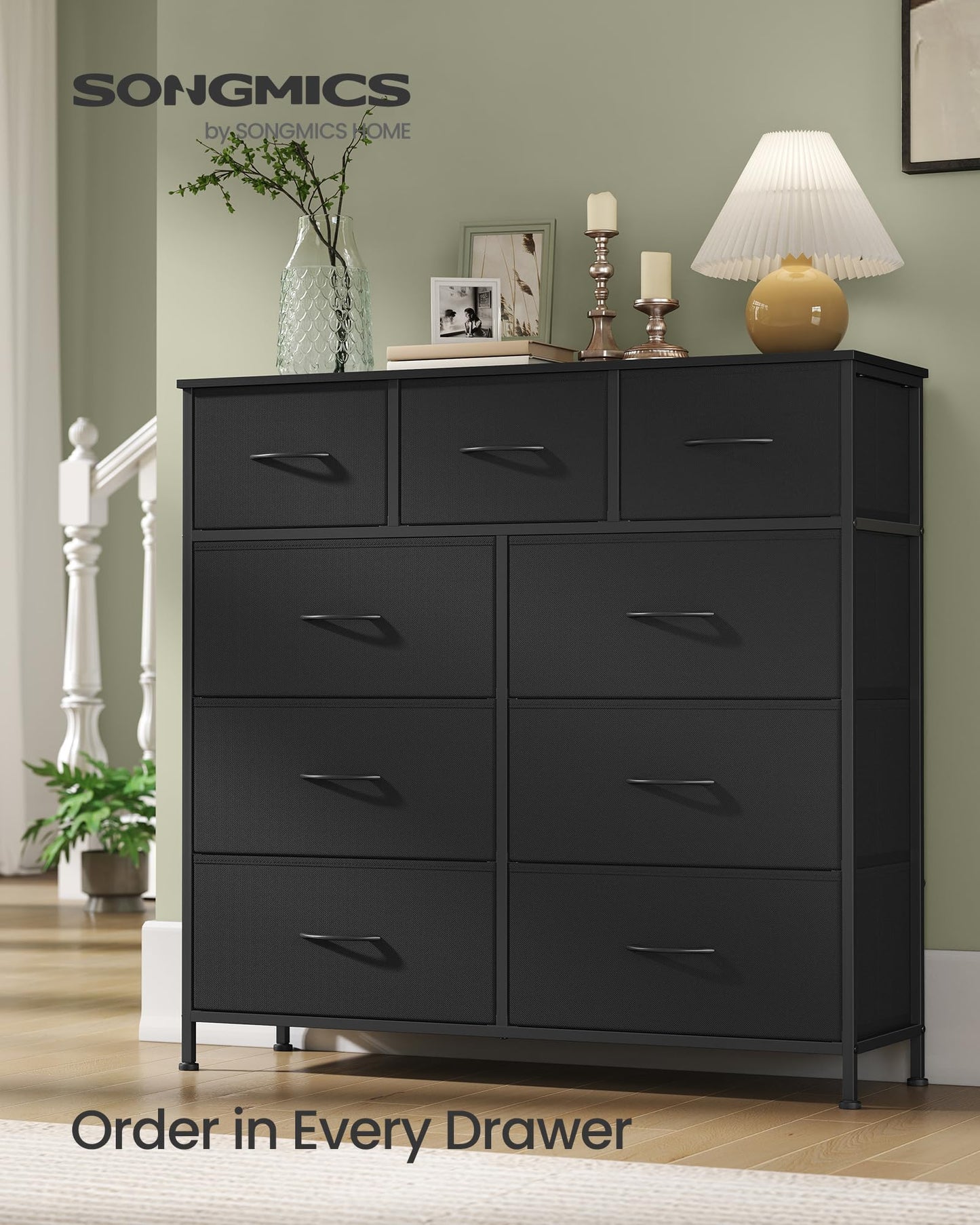 SONGMICS BELLAH Collection - Dresser for Bedroom, Chest of Drawers, Storage Organizer Unit, Closet, Entryway, Steel, 4 Drawers, Modern, Ink Black and Ebony Black ULGS314B01S