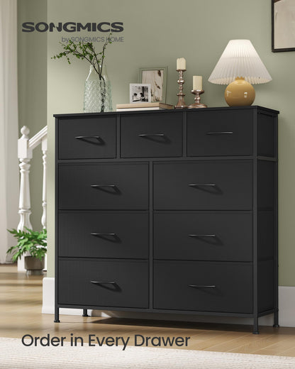 SONGMICS BELLAH Collection - Dresser for Bedroom, Chest of Drawers, Storage Organizer Unit, Closet, Entryway, Steel, 4 Drawers, Modern, Ink Black and Ebony Black ULGS314B01S