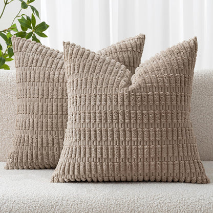 MIULEE Corduroy Decorative Throw Pillow Covers 18x18 Aqua Green Pack of 2 | Soft Boho Striped Pillow Covers Modern Farmhouse Home Decor For Sofa Living Room Couch Bed