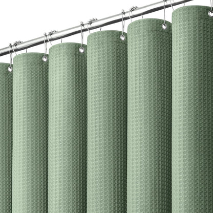 Waffle Shower Curtain 256 GSM Heavy Duty Fabric 72"x72" Dark Green | Thick Textured Cloth, Weighted Hem, Water Repellent Washable, Hotel Luxury Polyester Shower Curtain Set for Bathroom 12 Hooks